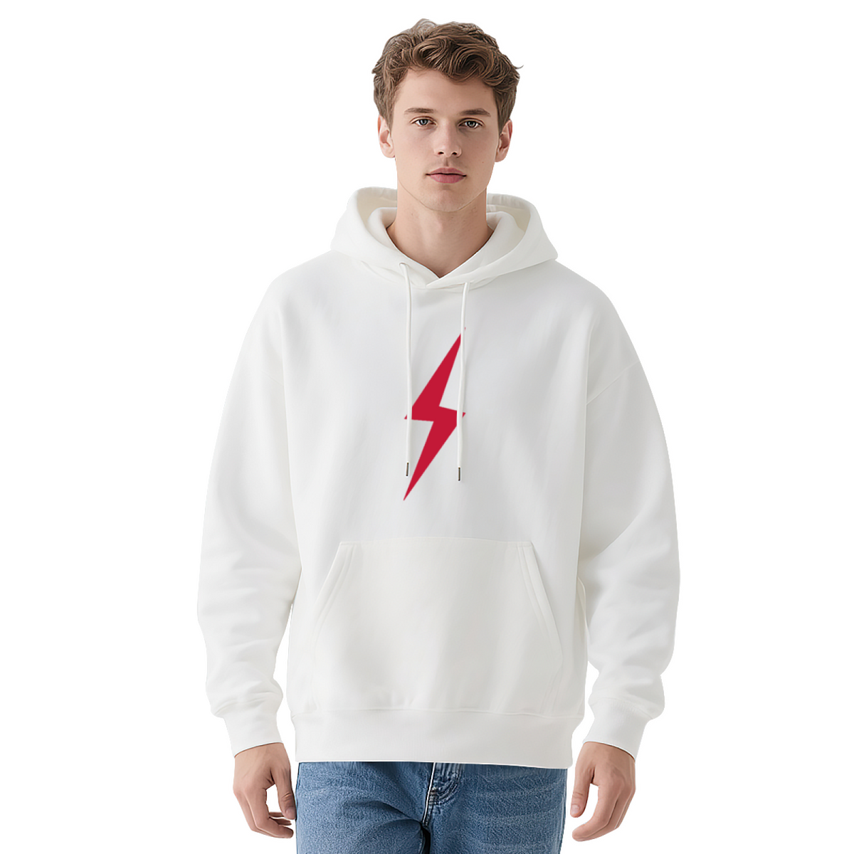 Minimal Red Lightning Logo Navy Hoodie, Simple Stylish Comfort Daily Hoodie For Men