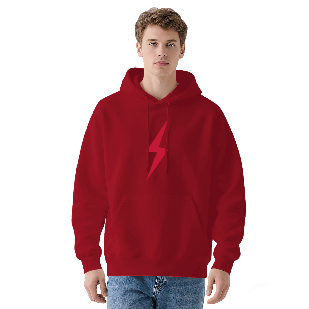 Minimal Red Lightning Logo Navy Hoodie, Simple Stylish Comfort Daily Hoodie For Men