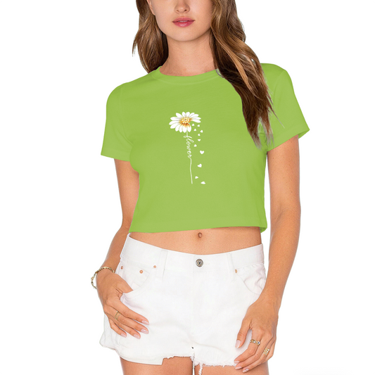 Daisy Flower Heart Handwriting Lime Crop Top ¨C Soft Cottagecore Aesthetic Tee
