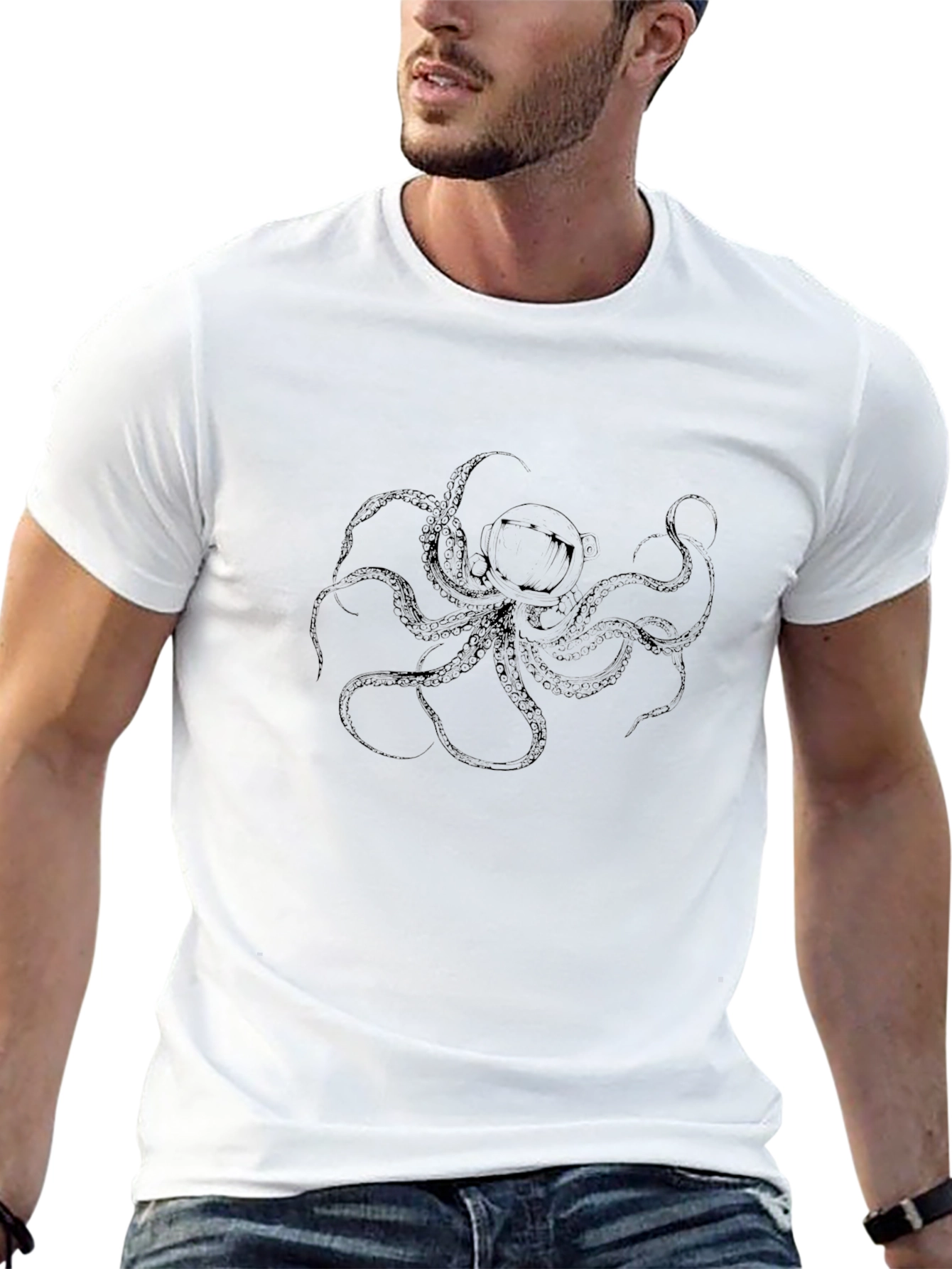 Mens Black Octopus Graphic Tee