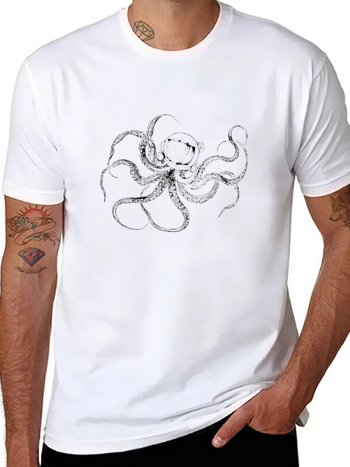 Mens Black Octopus Graphic Tee