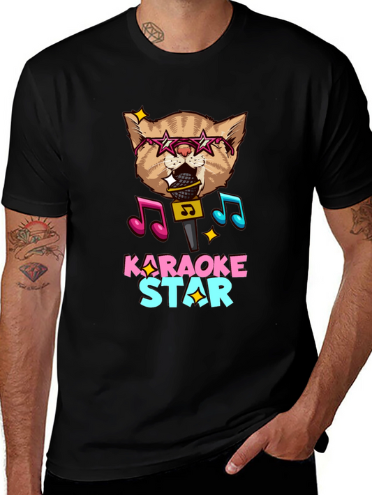 Karaoke Star Cat Graphic Tee - Black