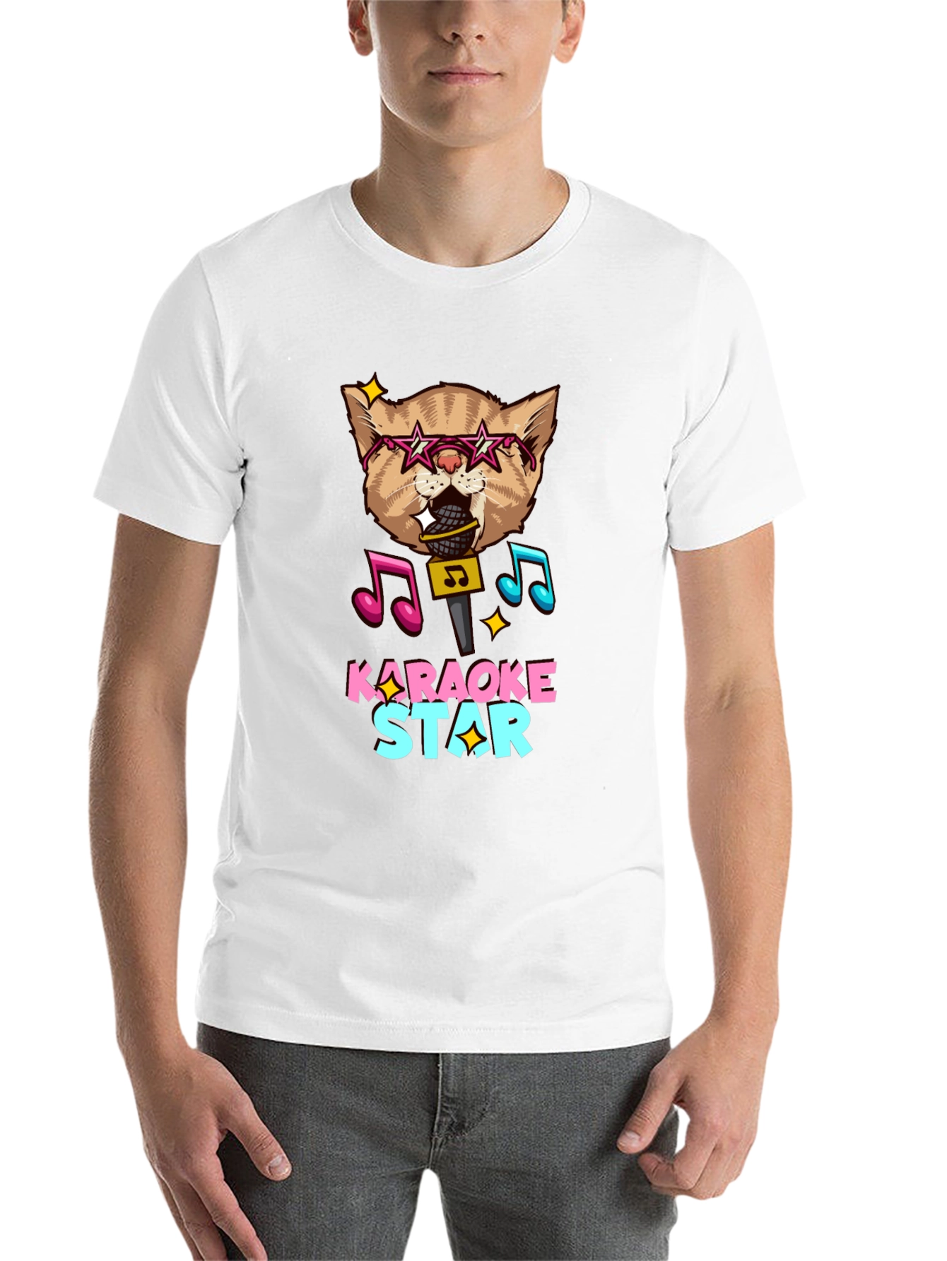 Karaoke Star Cat Graphic Tee - Black