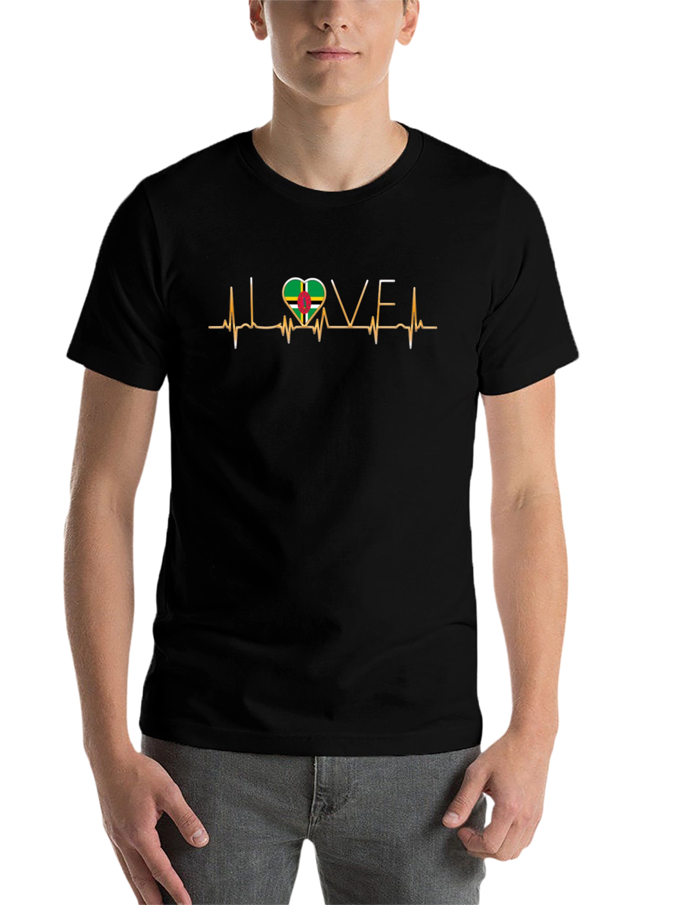 I Love Dominica T-Shirt Dominica Flag Heartbeat Tee