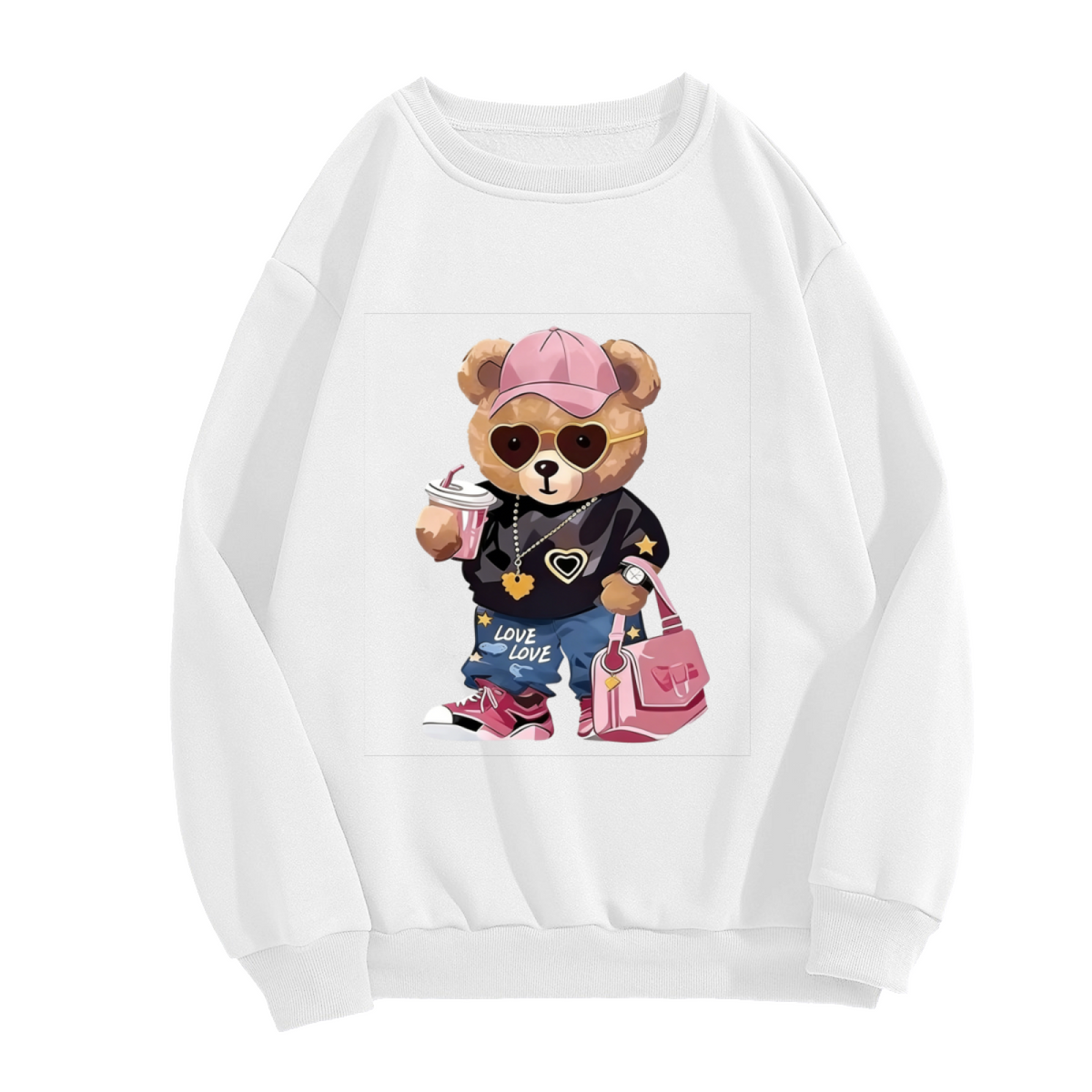 Hip?Hop Fashion Trendy Teddy Bear Crewneck Sweatshirt