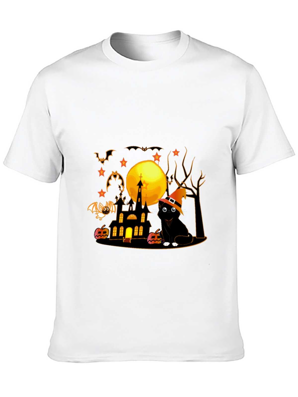 Halloween Cat & Haunted House Graphic Tee