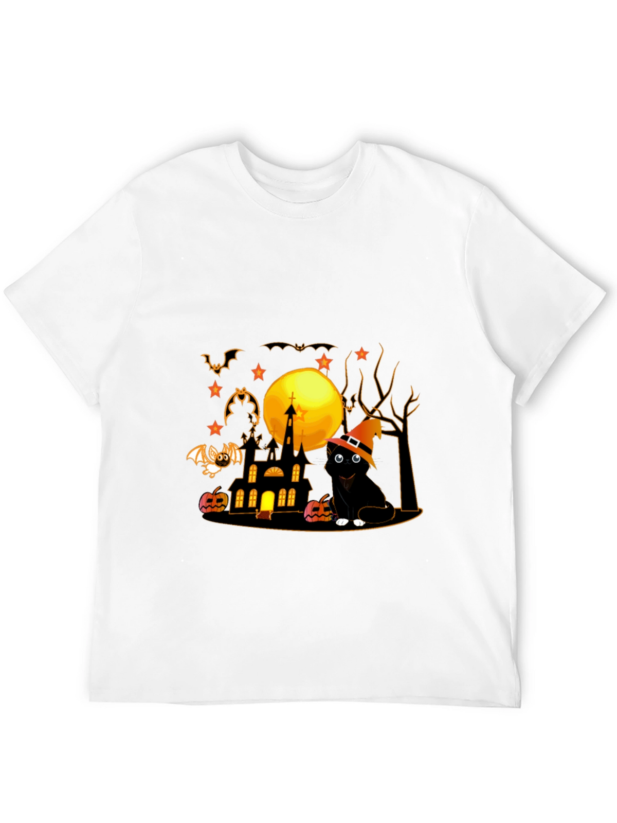Halloween Cat & Haunted House Graphic Tee