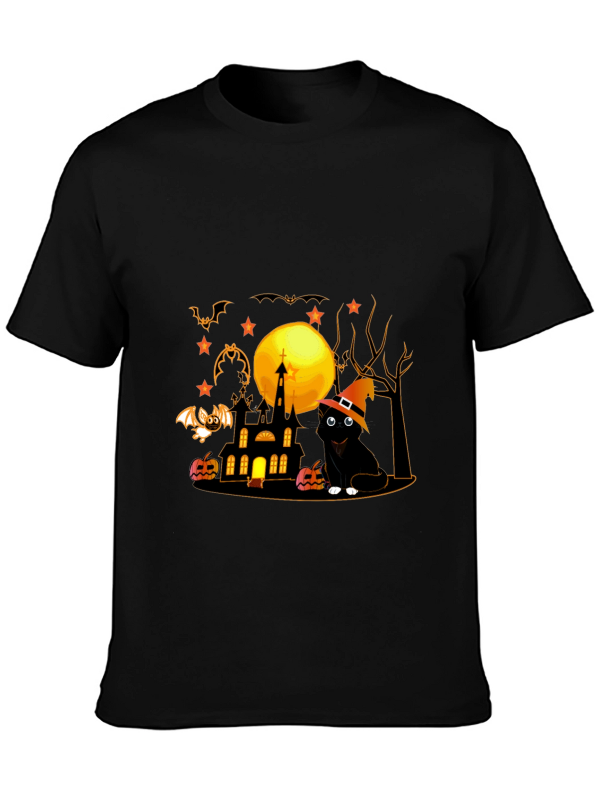 Halloween Cat & Haunted House Graphic Tee