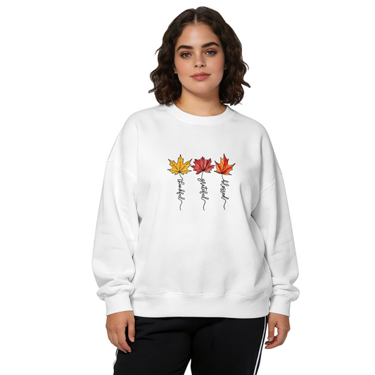 Thankful Grateful Blessed Colorful Maple Leaf Fall Crewneck Sweatshirt