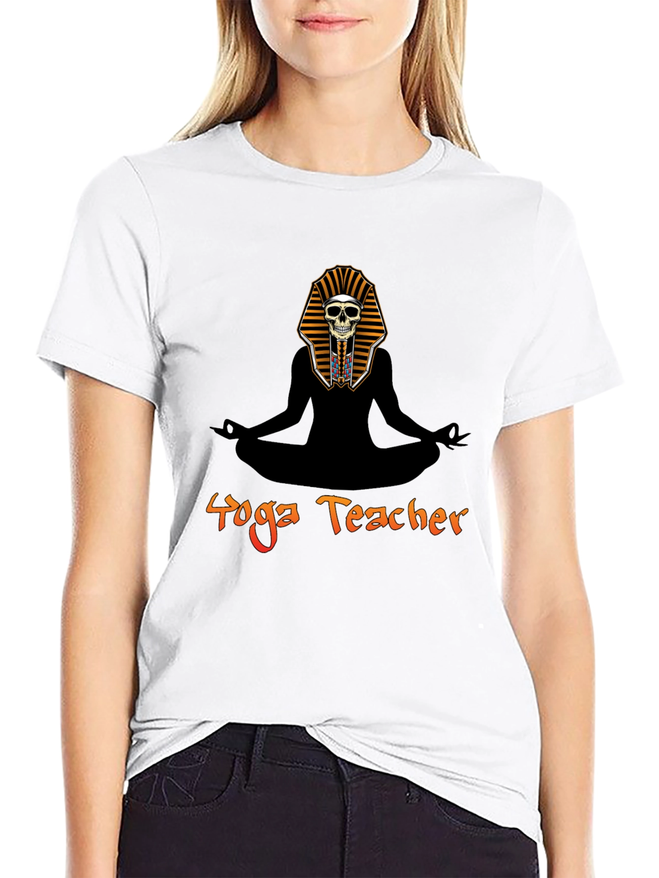 Yoga Teacher Funny Pharaoh Skull Graphic T-Shirt