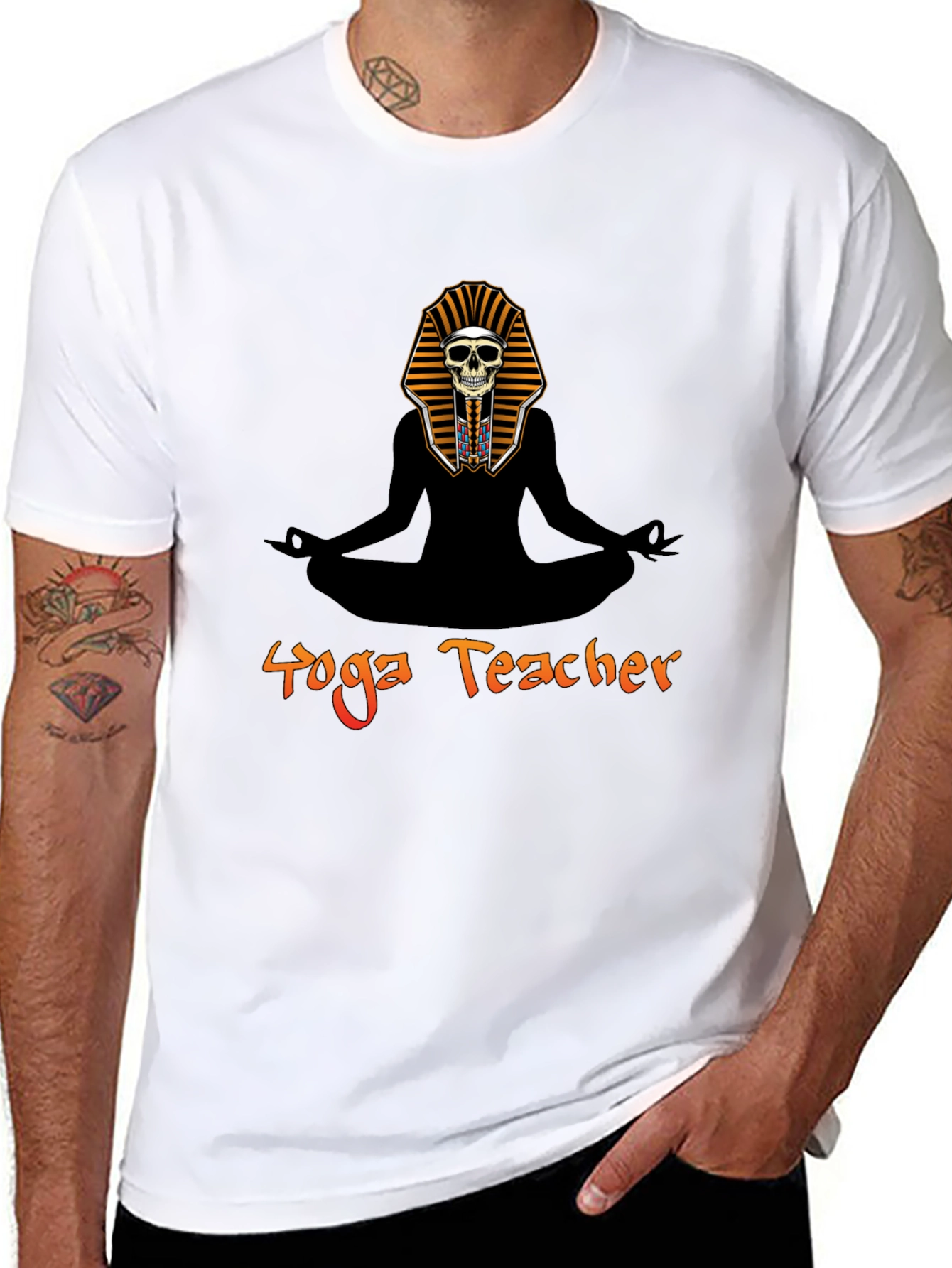 Yoga Teacher Funny Pharaoh Skull Graphic T-Shirt