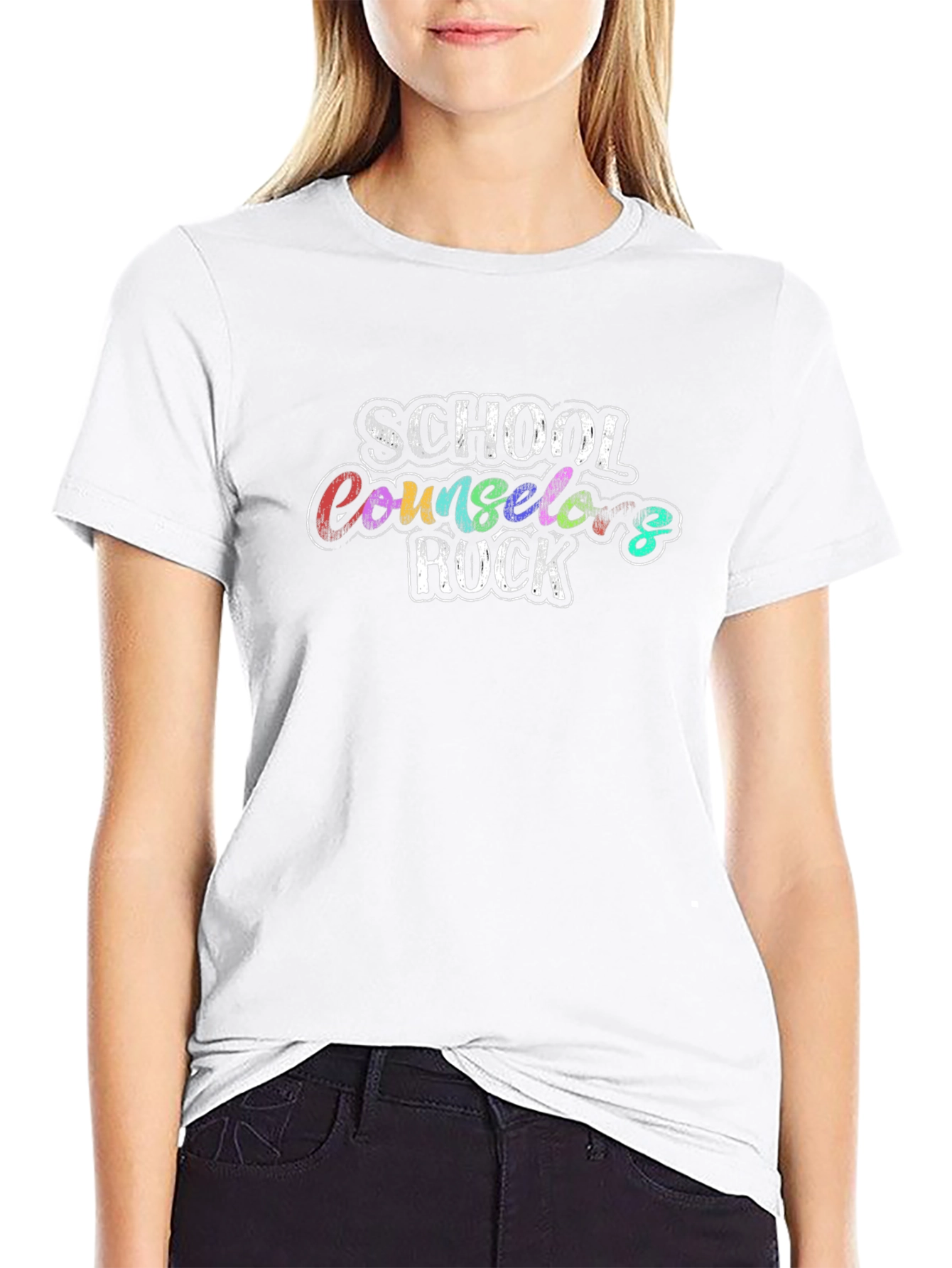 School Counselor Rocks Black Graphic T-Shirt