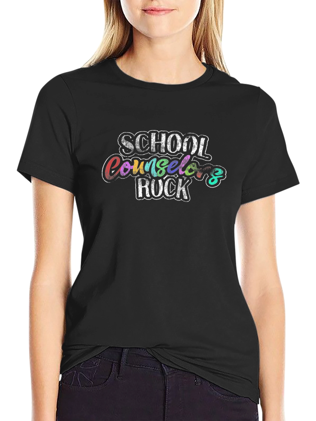 School Counselor Rocks Black Graphic T-Shirt