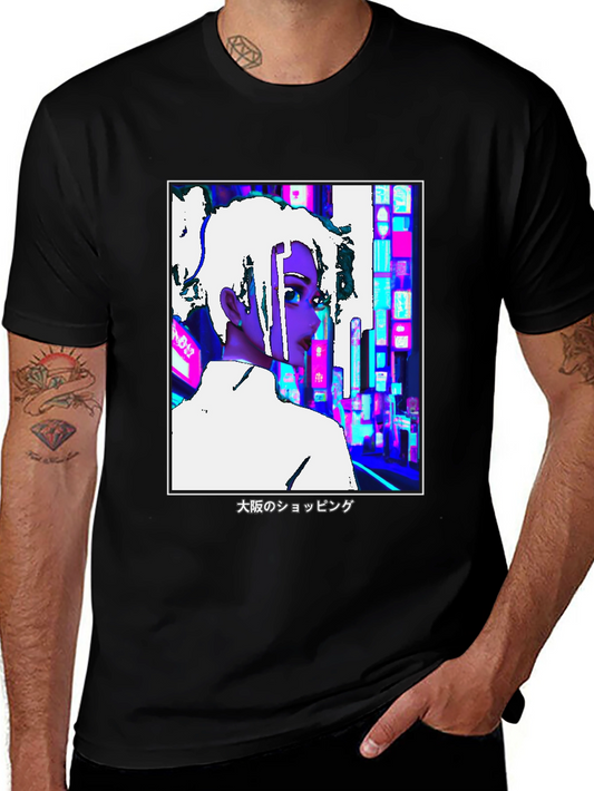 Osaka Shopping Anime T-Shirt - Black Graphic Tee