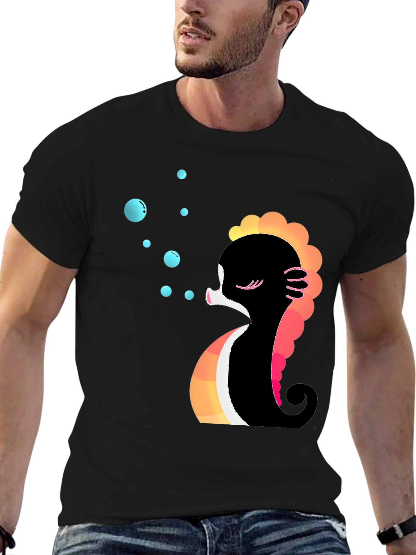 Cute Seahorse Bubbles Graphic Tee