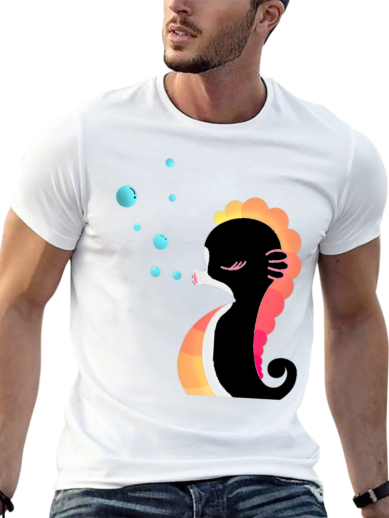 Cute Seahorse Bubbles Graphic Tee