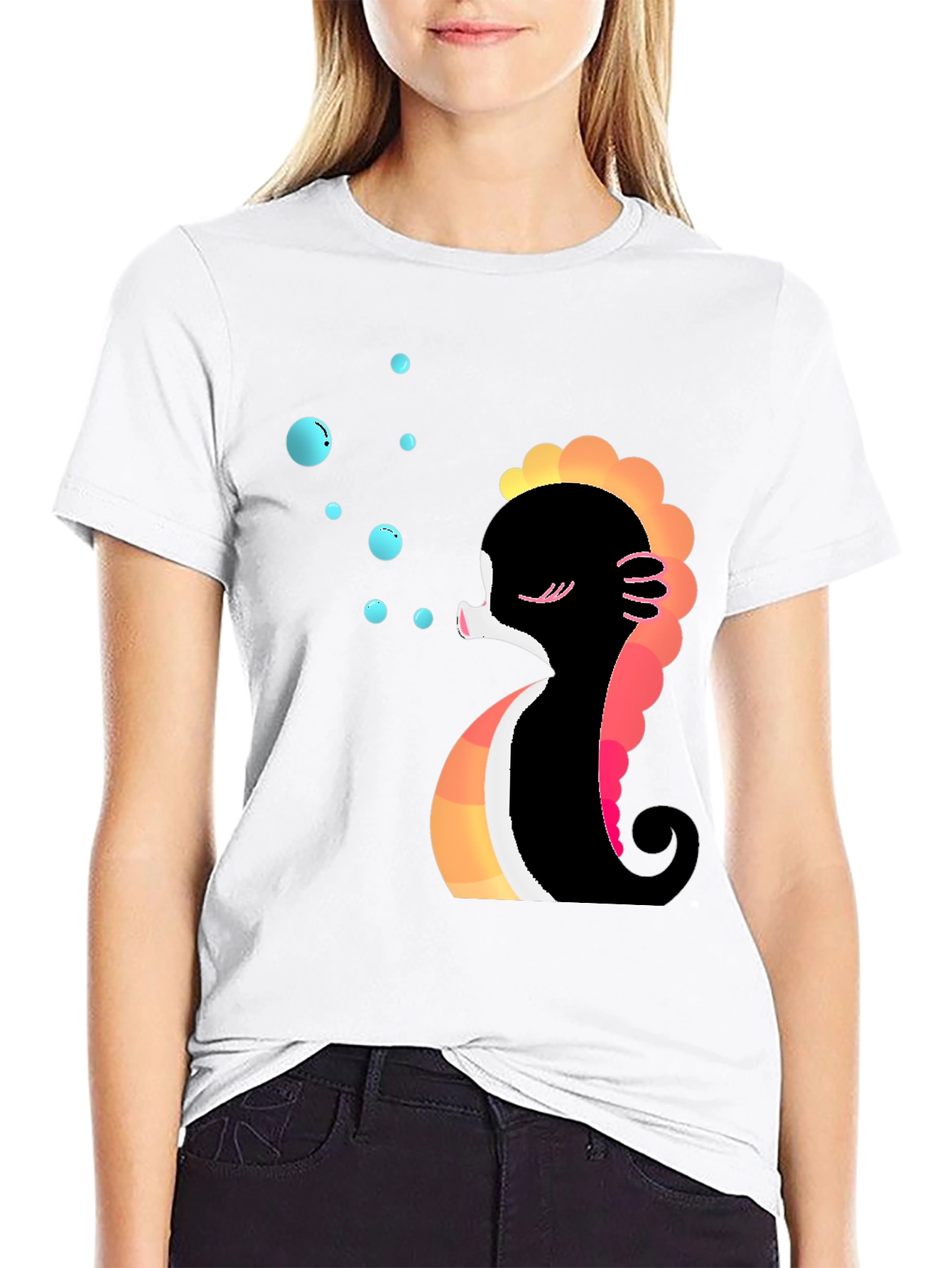 Cute Seahorse Bubbles Graphic Tee