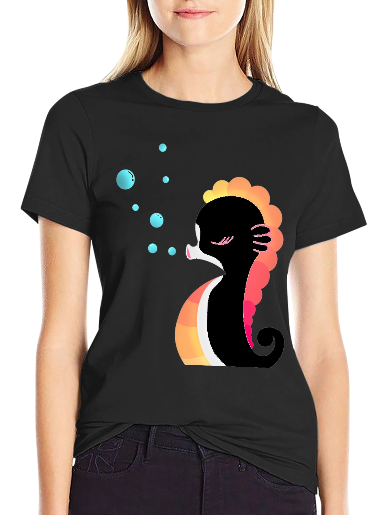 Cute Seahorse Bubbles Graphic Tee