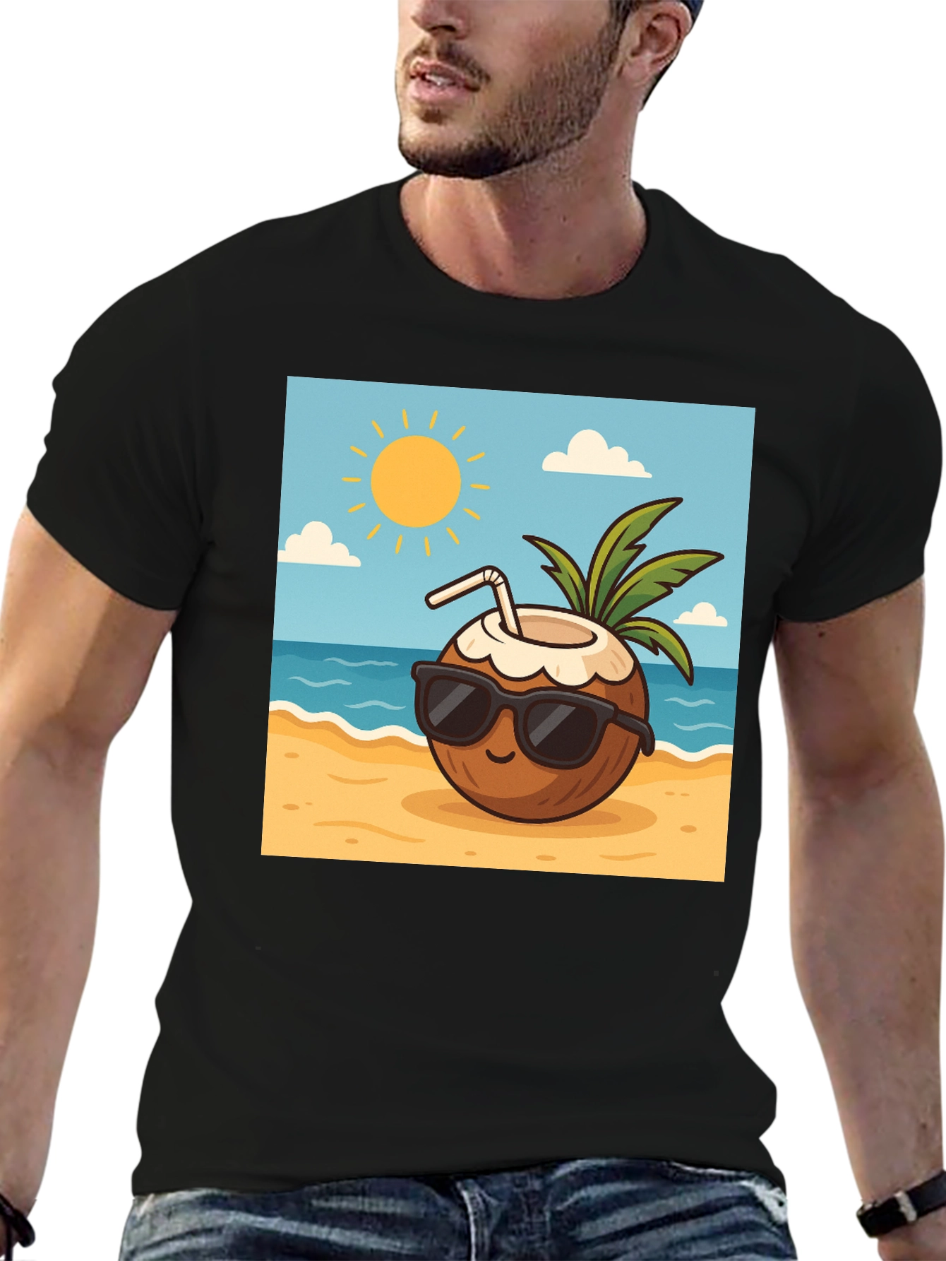 Cool Coconut Graphic Tee - Black Casual T-Shirt