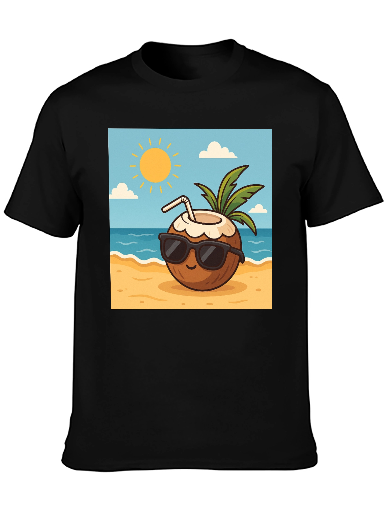 Cool Coconut Graphic Tee - Black Casual T-Shirt