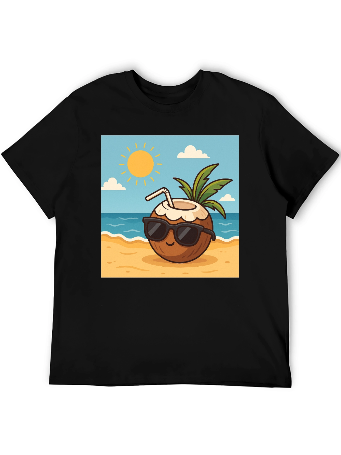 Cool Coconut Graphic Tee - Black Casual T-Shirt