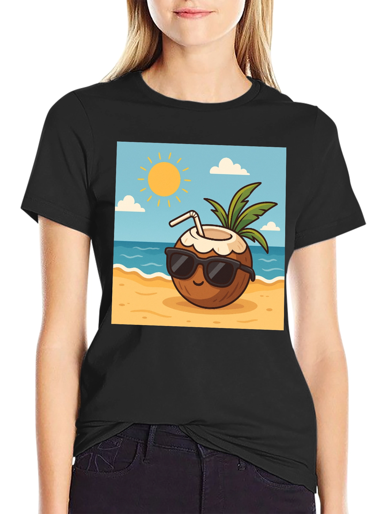 Cool Coconut Graphic Tee - Black Casual T-Shirt