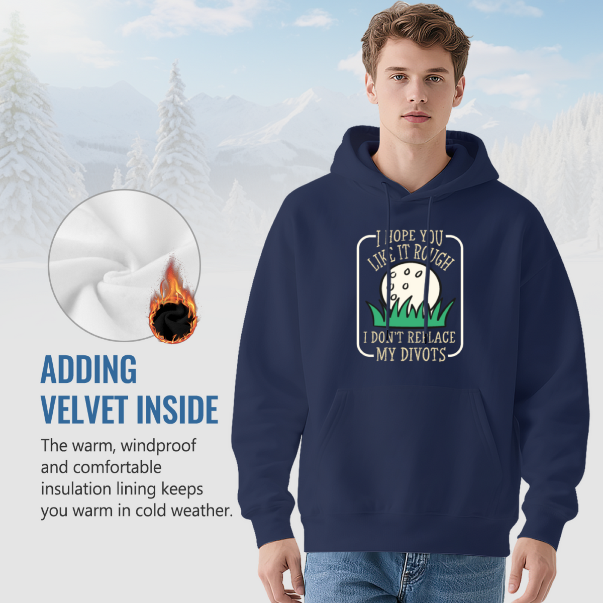I Hope You Like It Rough Golf Funny Text Navy Hoodie, Golfer Soft Casual Sweatshirt