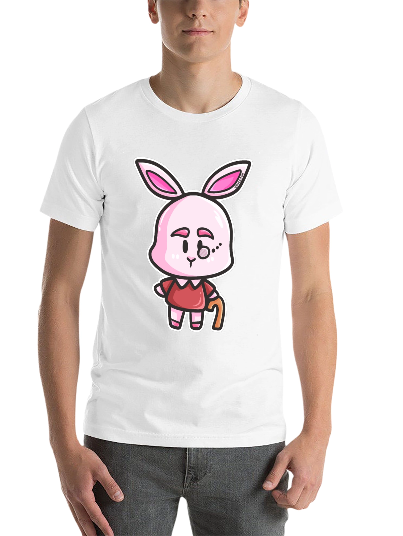 Cartoon Bunny Character Print Black T-Shirt