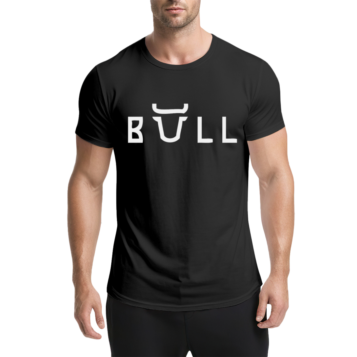 Bull Horn Creative Font Green Graphic Tee, Unique Street Style Heavyweight Shirt