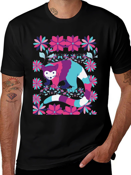 Colorful Raccoon Floral Graphic Tee