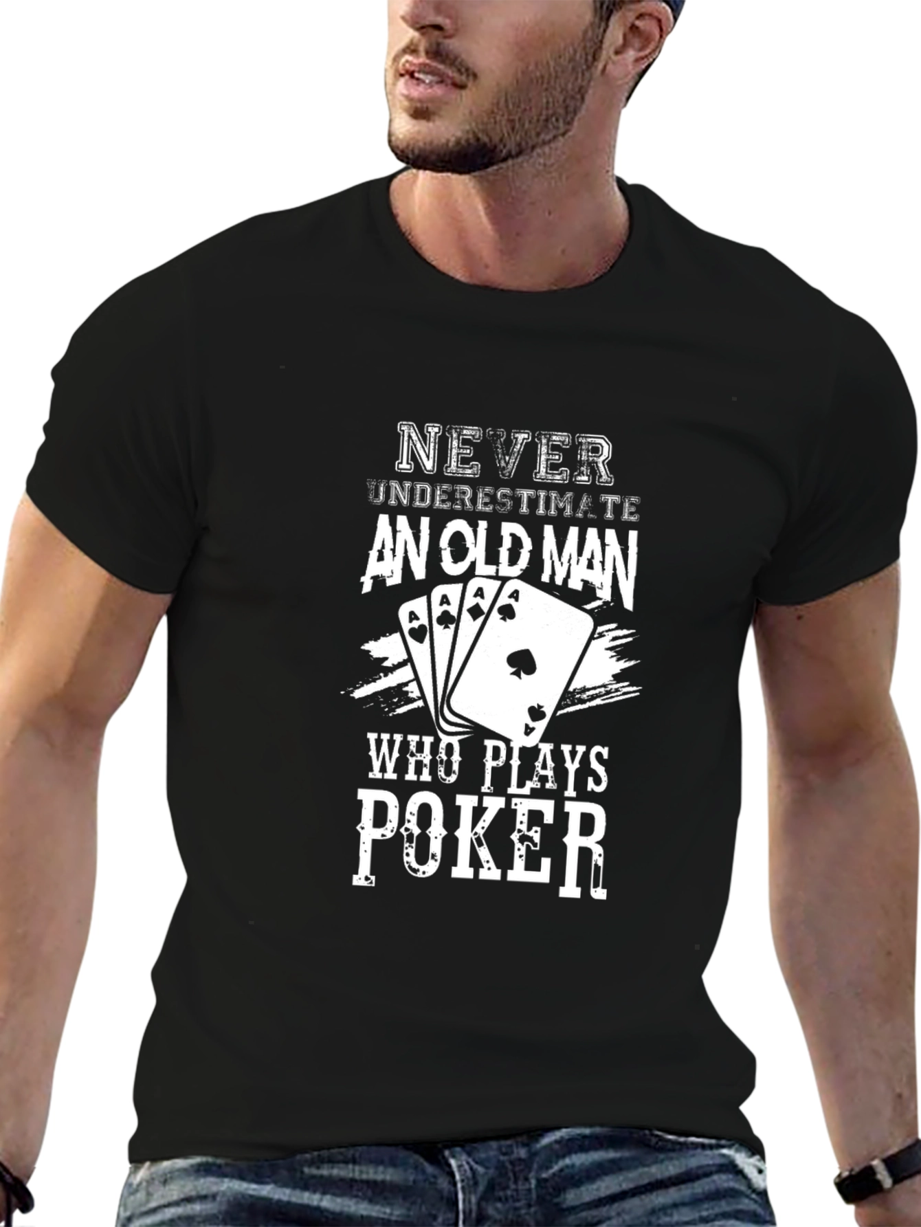 Poker Old Man Graphic Tee - Black