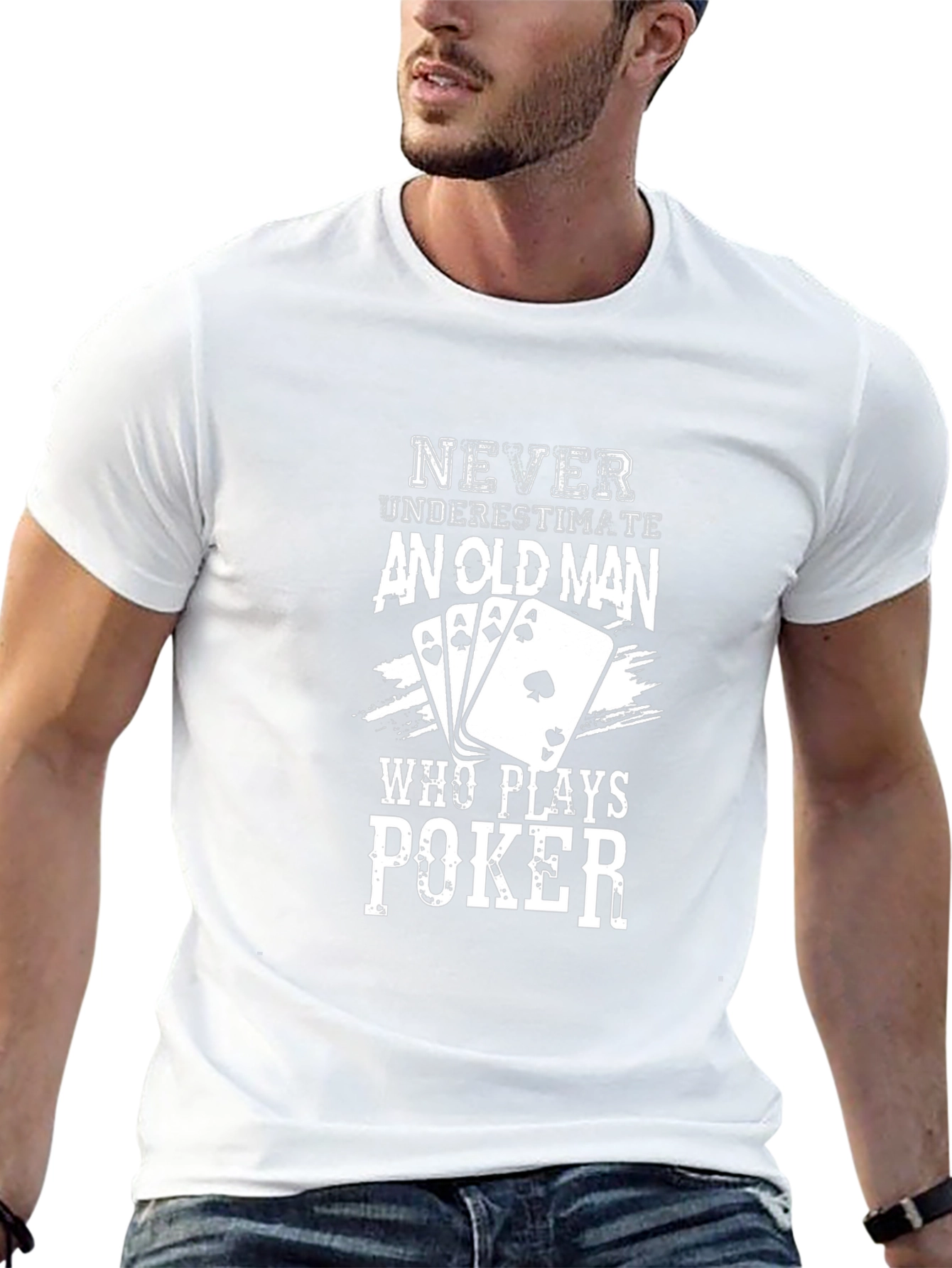 Poker Old Man Graphic Tee - Black