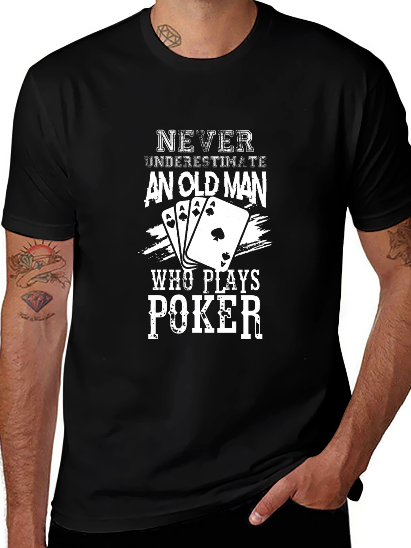 Poker Old Man Graphic Tee - Black