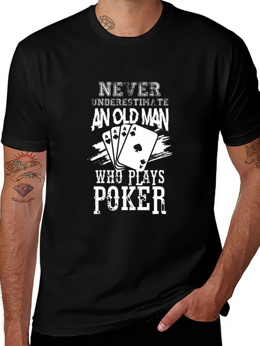 Poker Old Man Graphic Tee - Black
