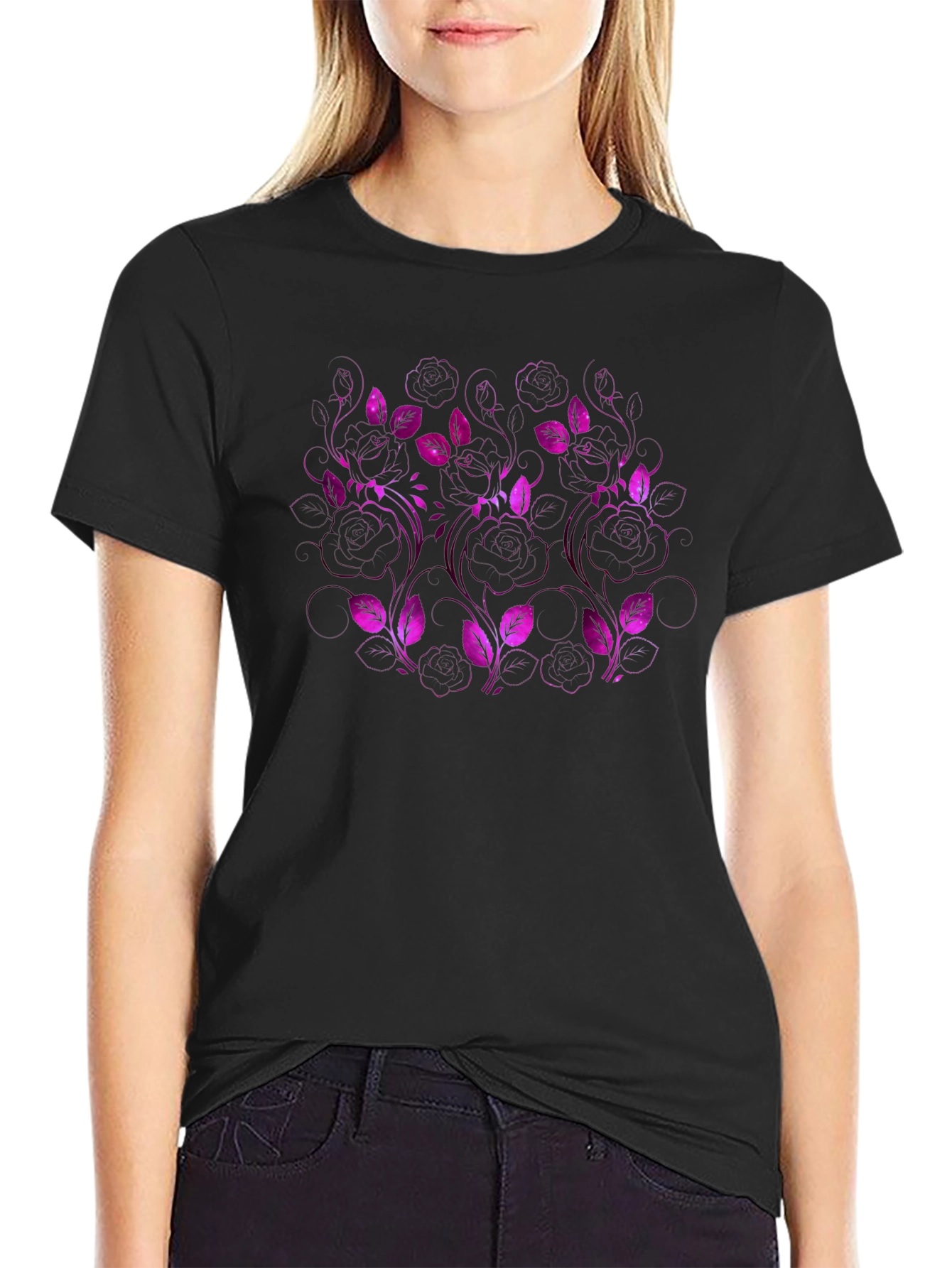 Floral Pattern Black T-Shirt for Men