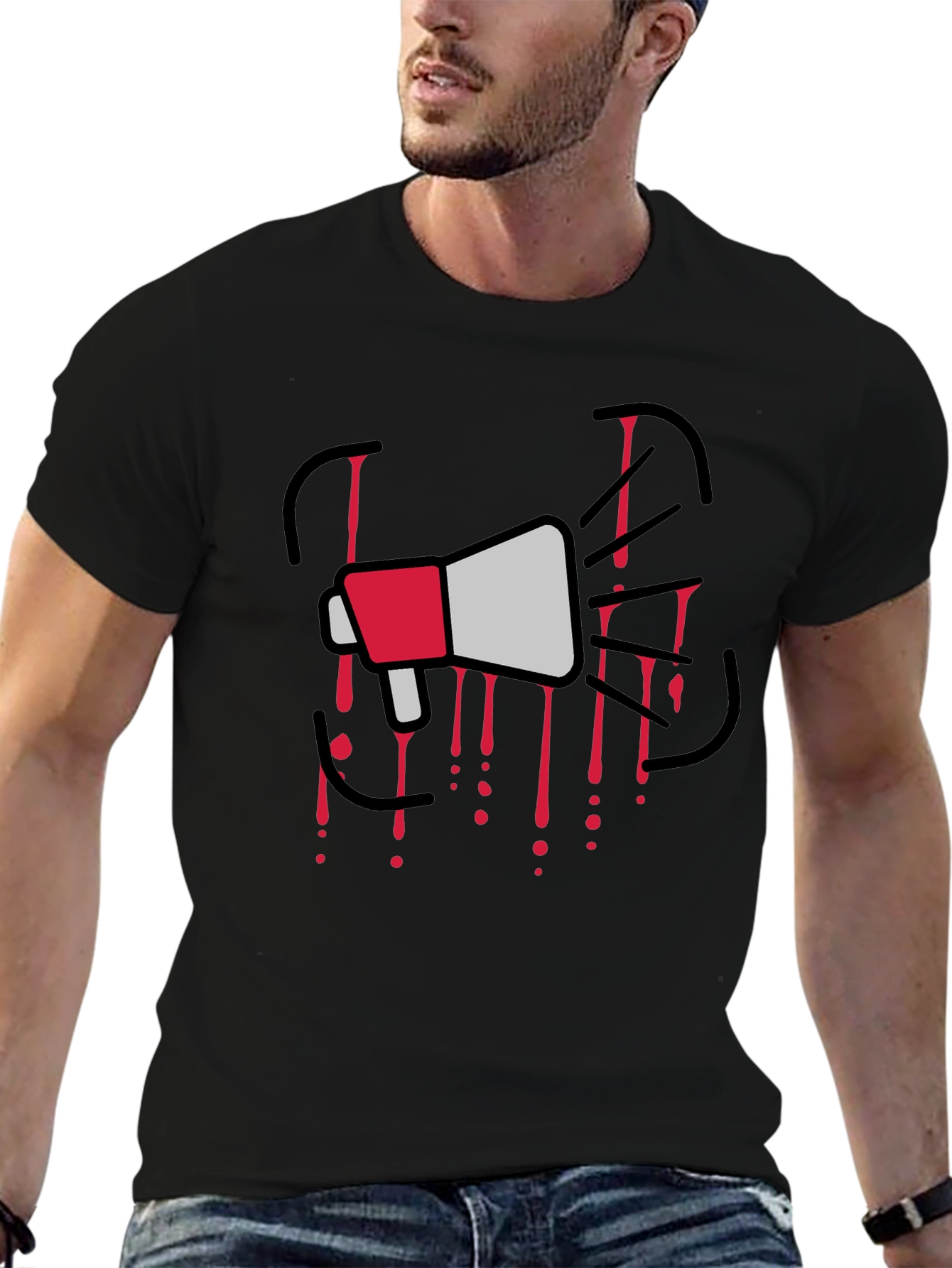 Megaphone Graphic Print Black T-Shirt