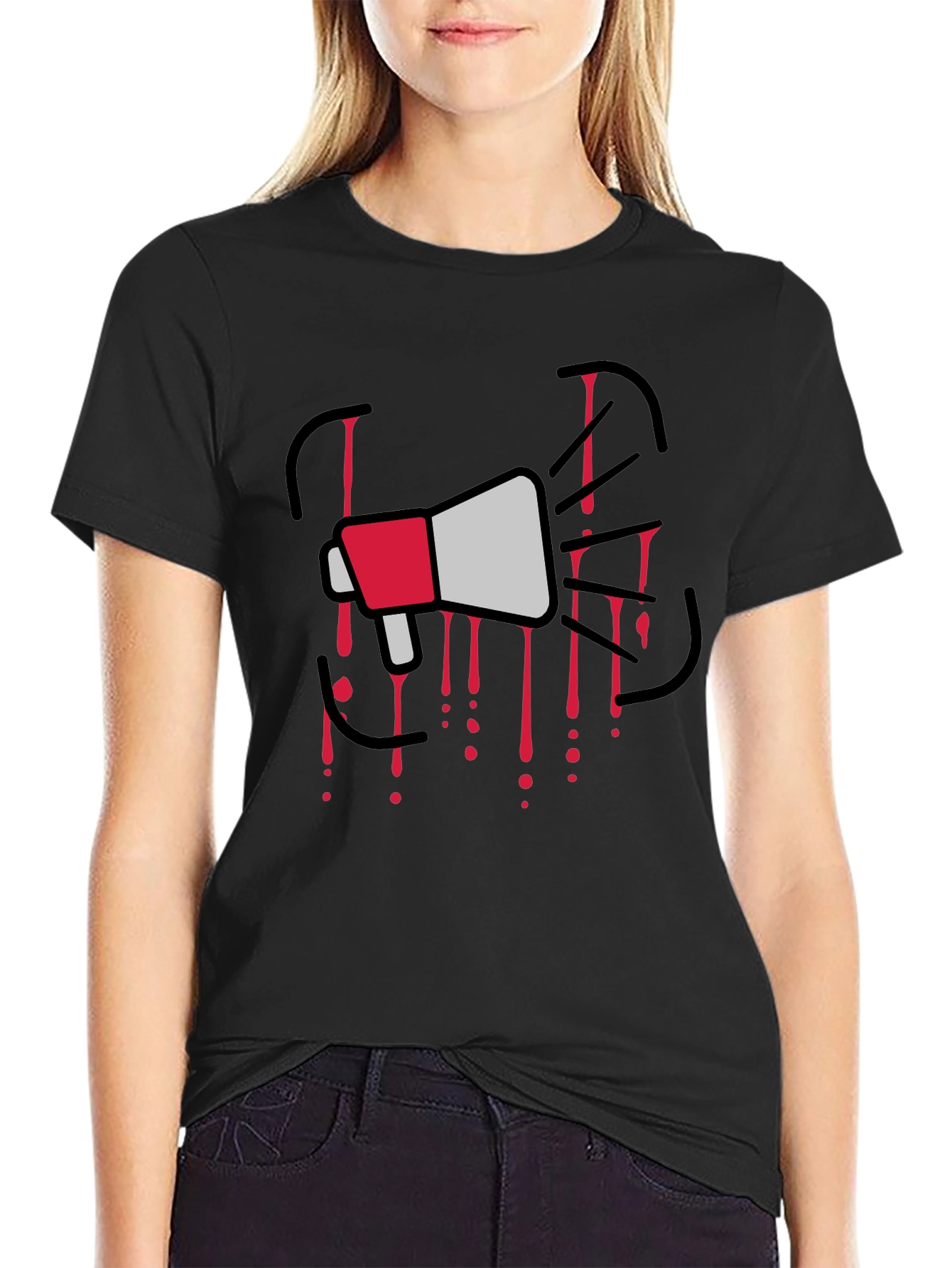 Megaphone Graphic Print Black T-Shirt