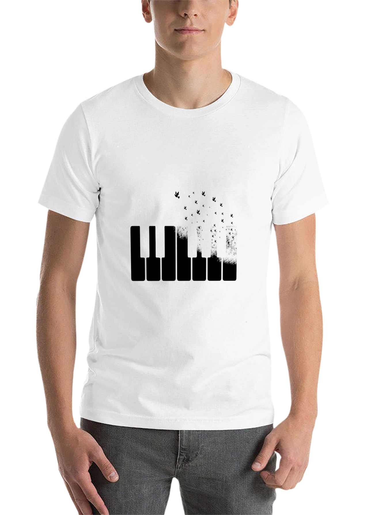 Piano Keys & Birds Black T-Shirt