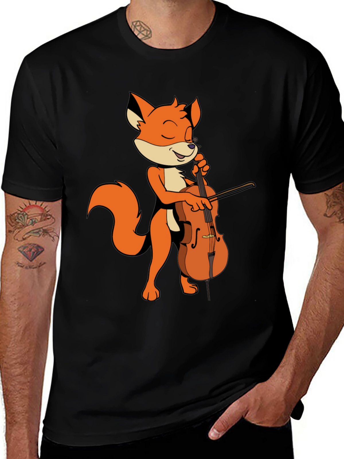 Fox Playing Cello Graphic Tee - Unique Musician Shirt