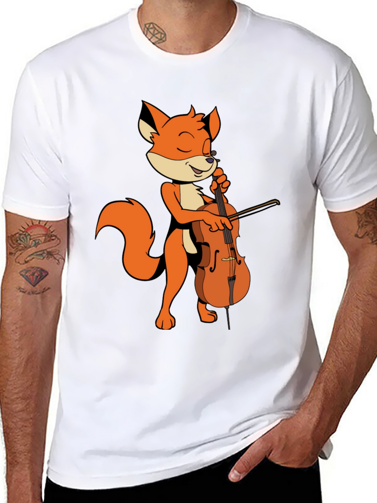 Fox Playing Cello Graphic Tee - Unique Musician Shirt