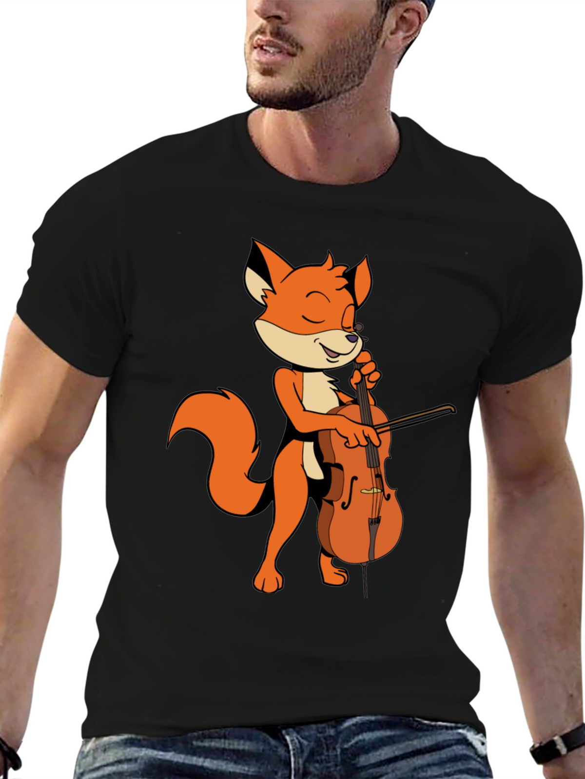 Fox Playing Cello Graphic Tee - Unique Musician Shirt