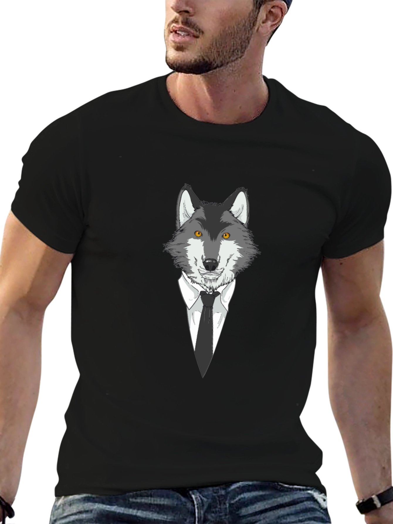 Wolf in Suit Graphic Tee - Mens Black T-Shirt