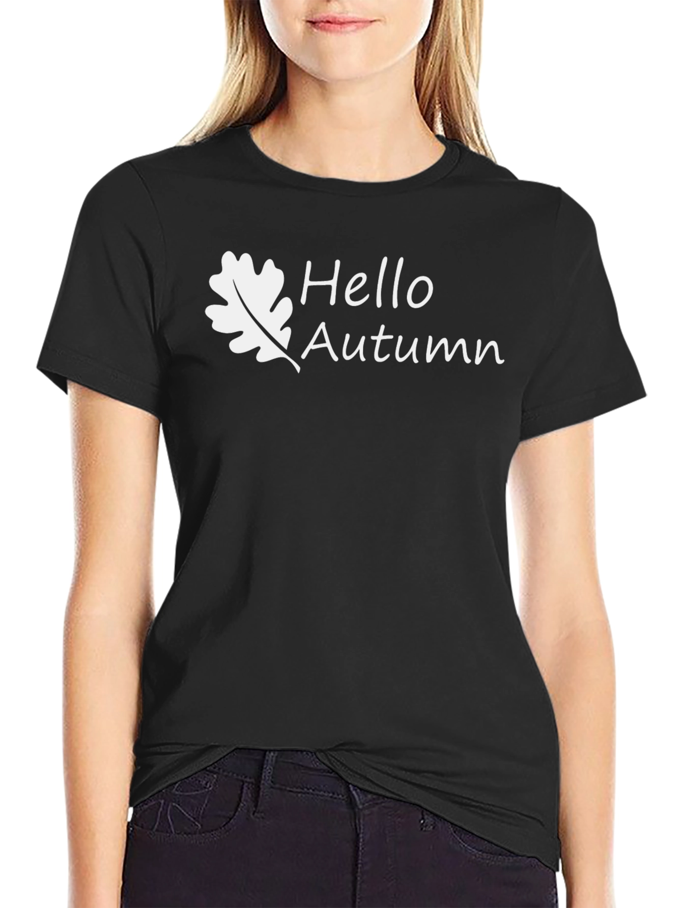 Hello Autumn Black Cotton Graphic Tee