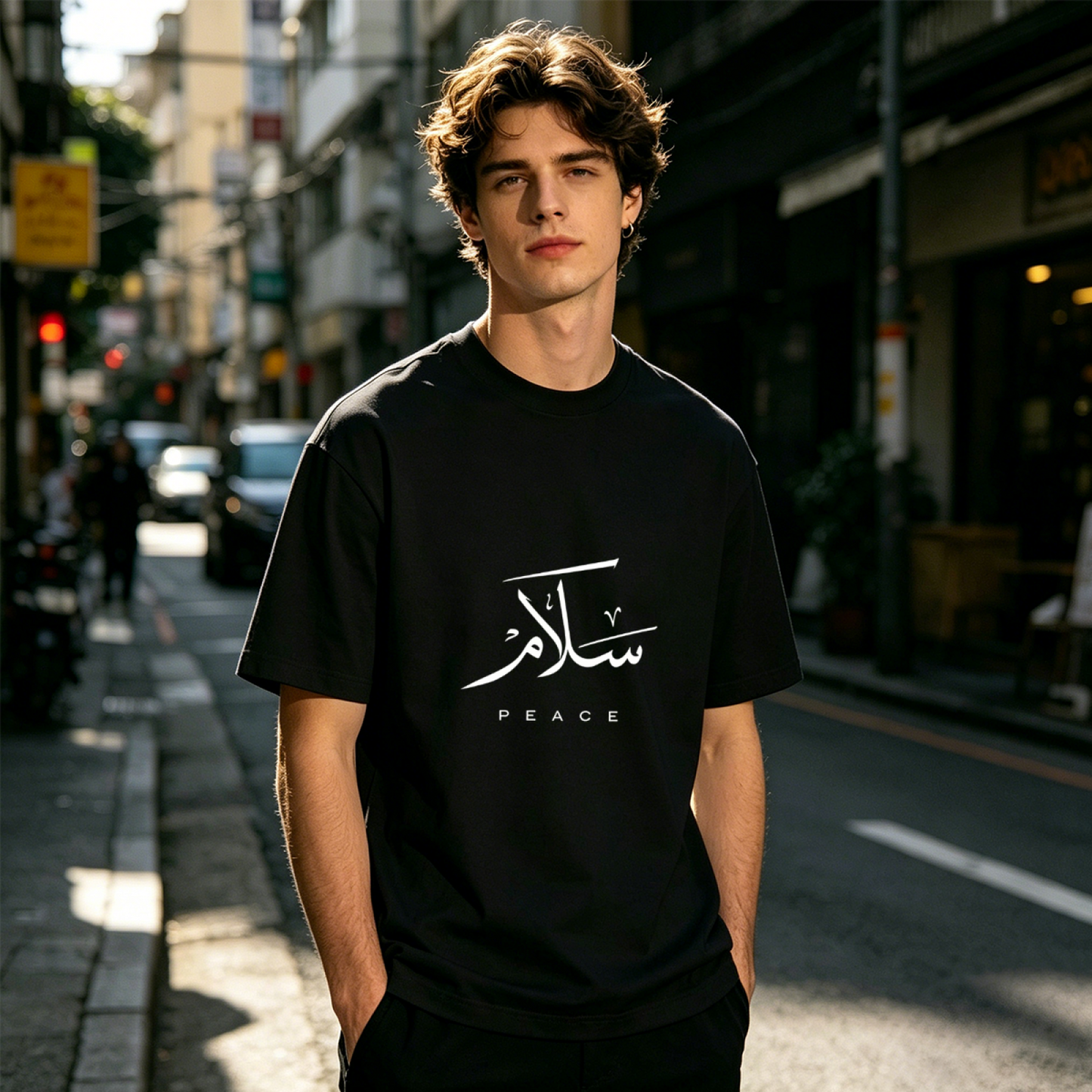 Men's Arabic Peace Calligraphy Minimal Aesthetic Streetwear Tee