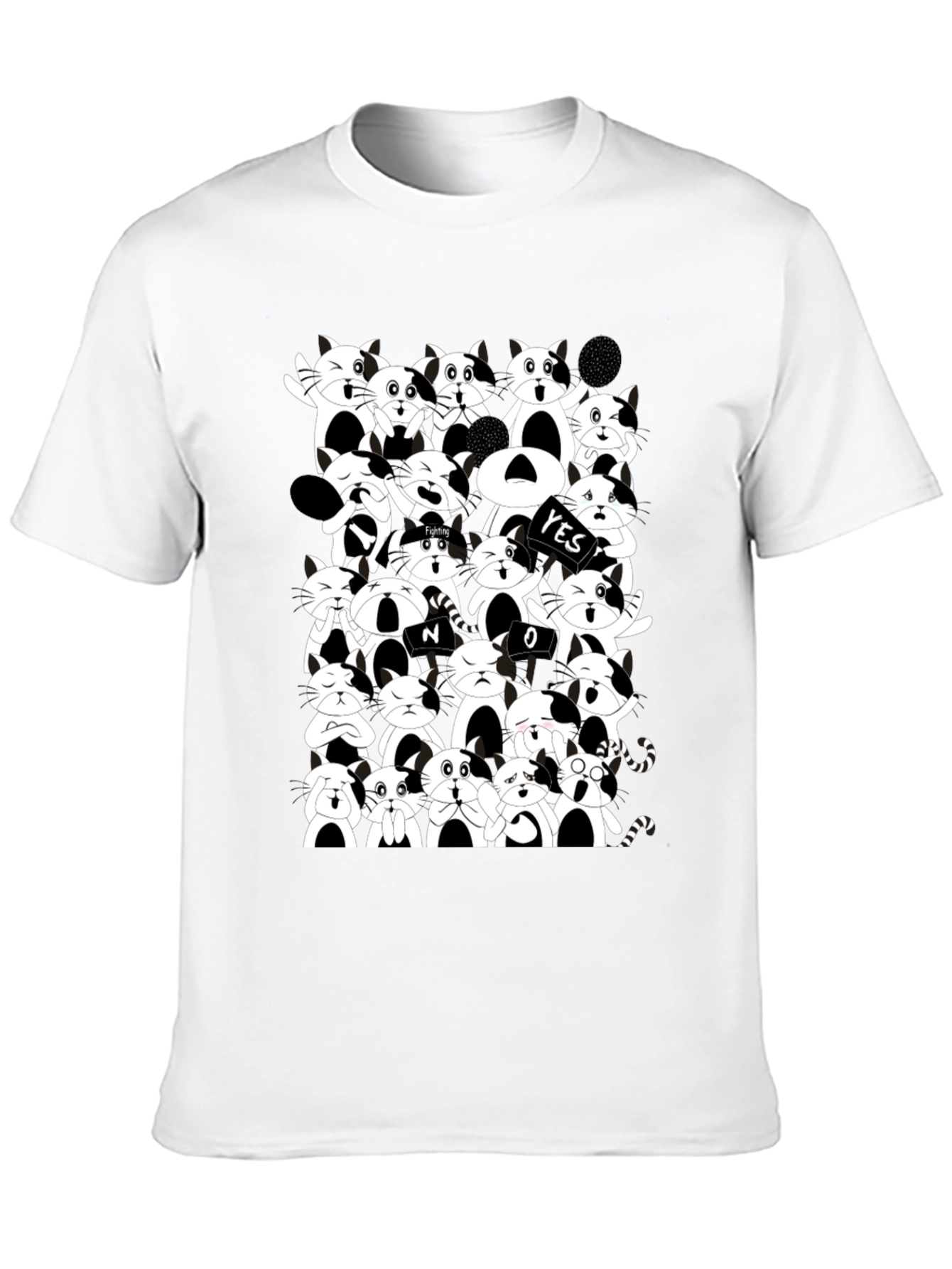 Cartoon Cat Pile Up Black T-Shirt
