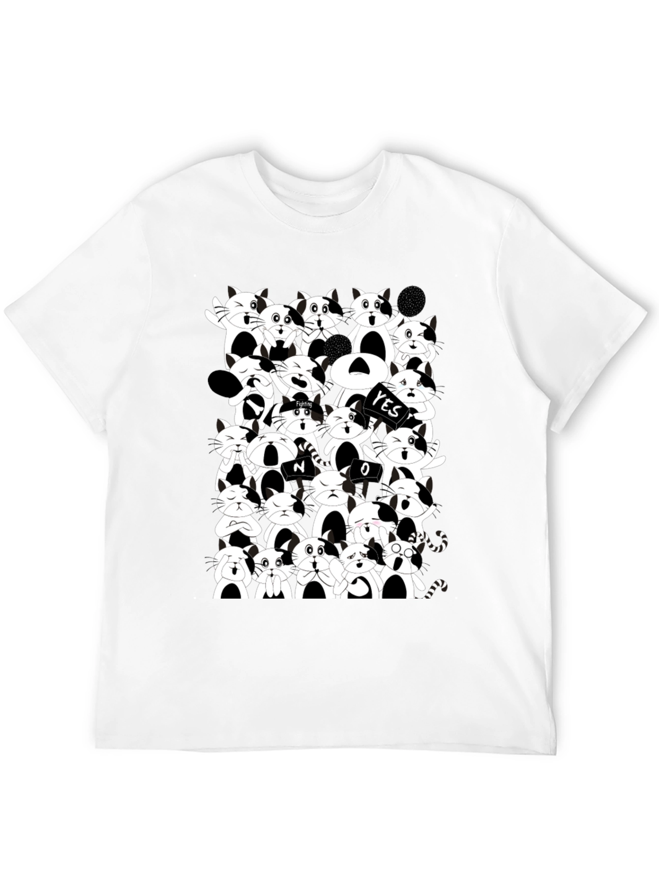 Cartoon Cat Pile Up Black T-Shirt