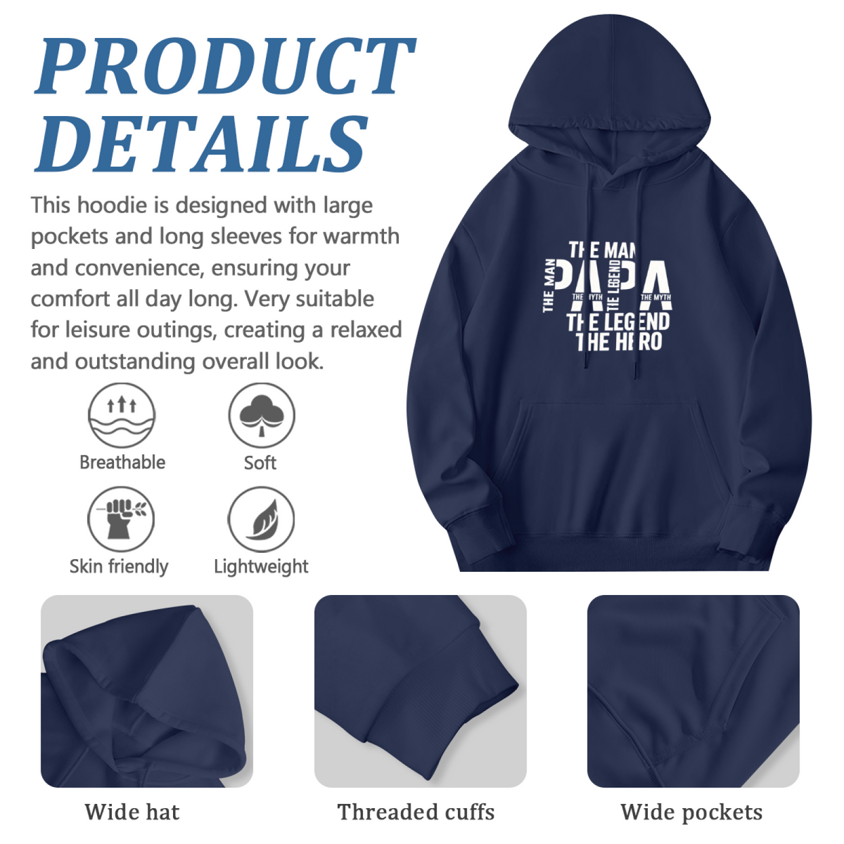 Papa The Man The Myth The Legend The Hero Cool Dad Hoodie