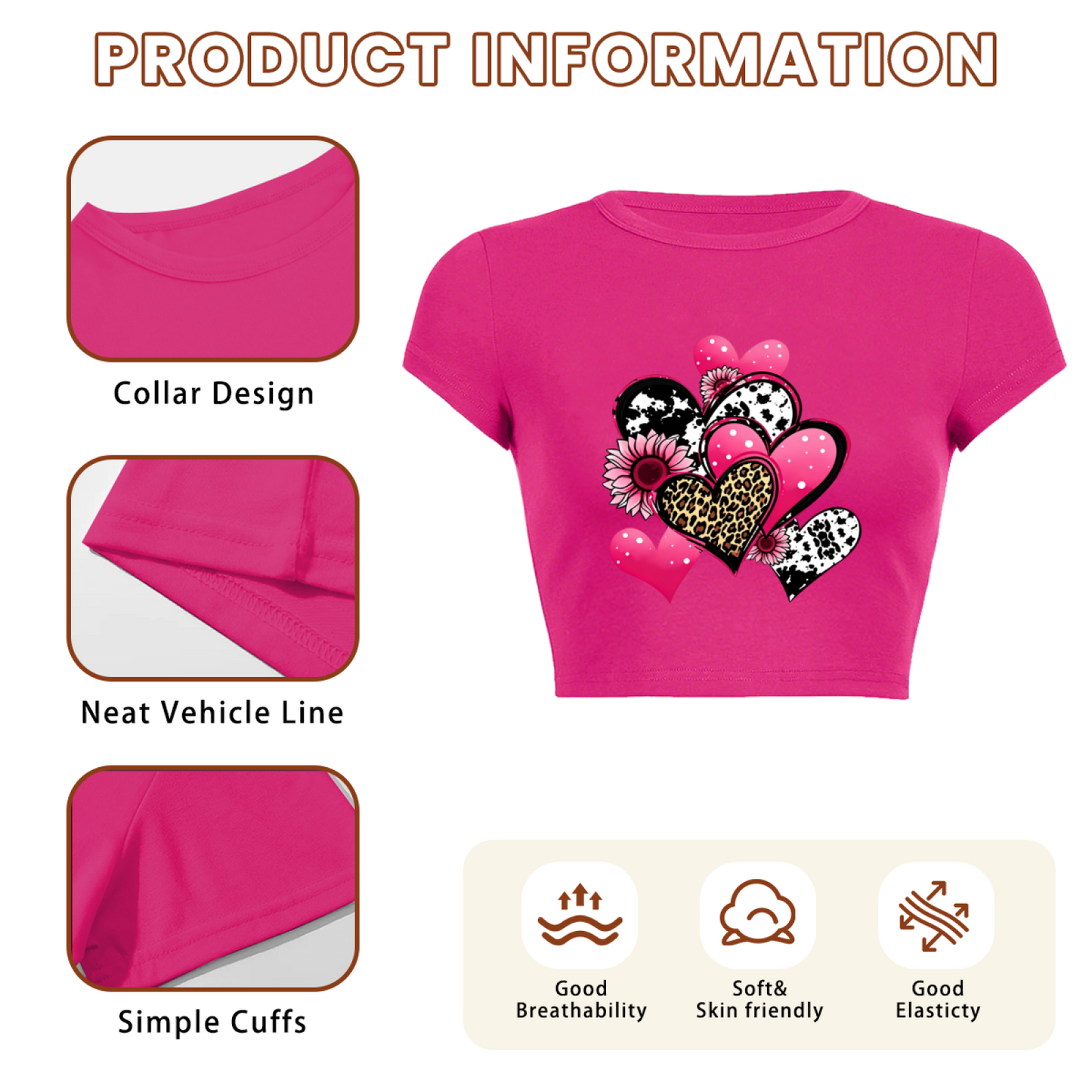 Cow Print & Leopard Heart Hot Pink Crop Top ¨C Cute Coquette Summer Tee 3.