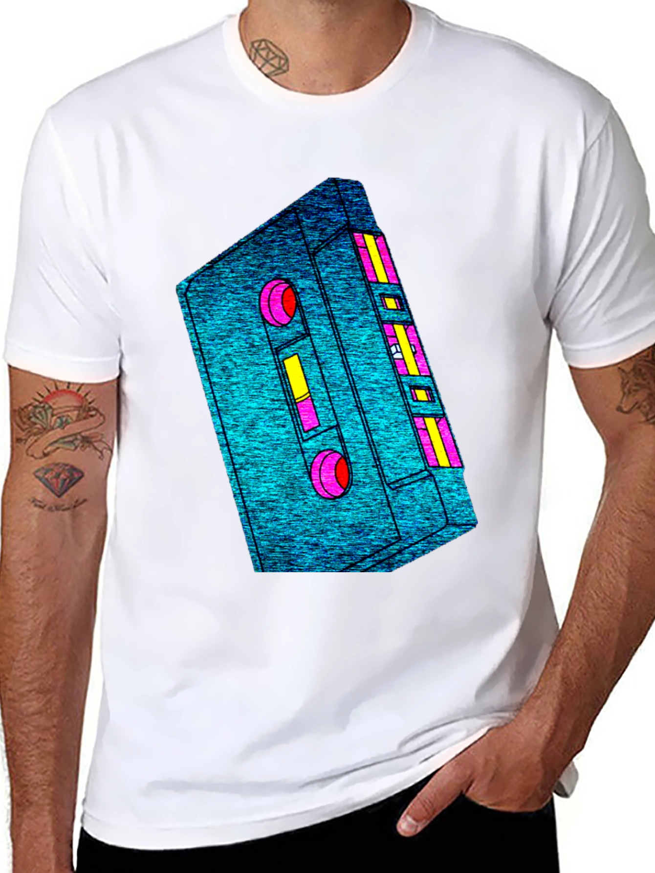 Retro Cassette Tape Graphic Tee - Black Cotton T-Shirt