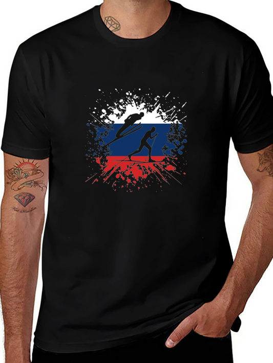 Ski Russia Flag Mens Graphic Tee